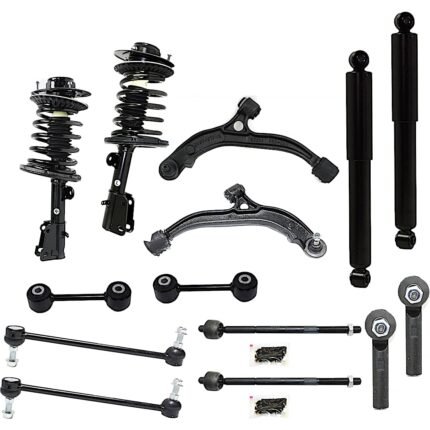 TrueDrive 14-Piece Kit Driver and Passenger Side Suspension Includes Control Arms, Loaded Struts, Shock Absorbers, Sway Bar Links, and Tie Rod Ends, FWD
