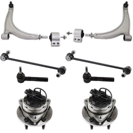 TrueDrive 8-Piece Kit Front, Driver and Passenger Side, Lower Control Arm Kit, Includes (2) Control Arm, (2) Sway Bar Link, (2) Tie Rod End, and (2) Wheel Hub
