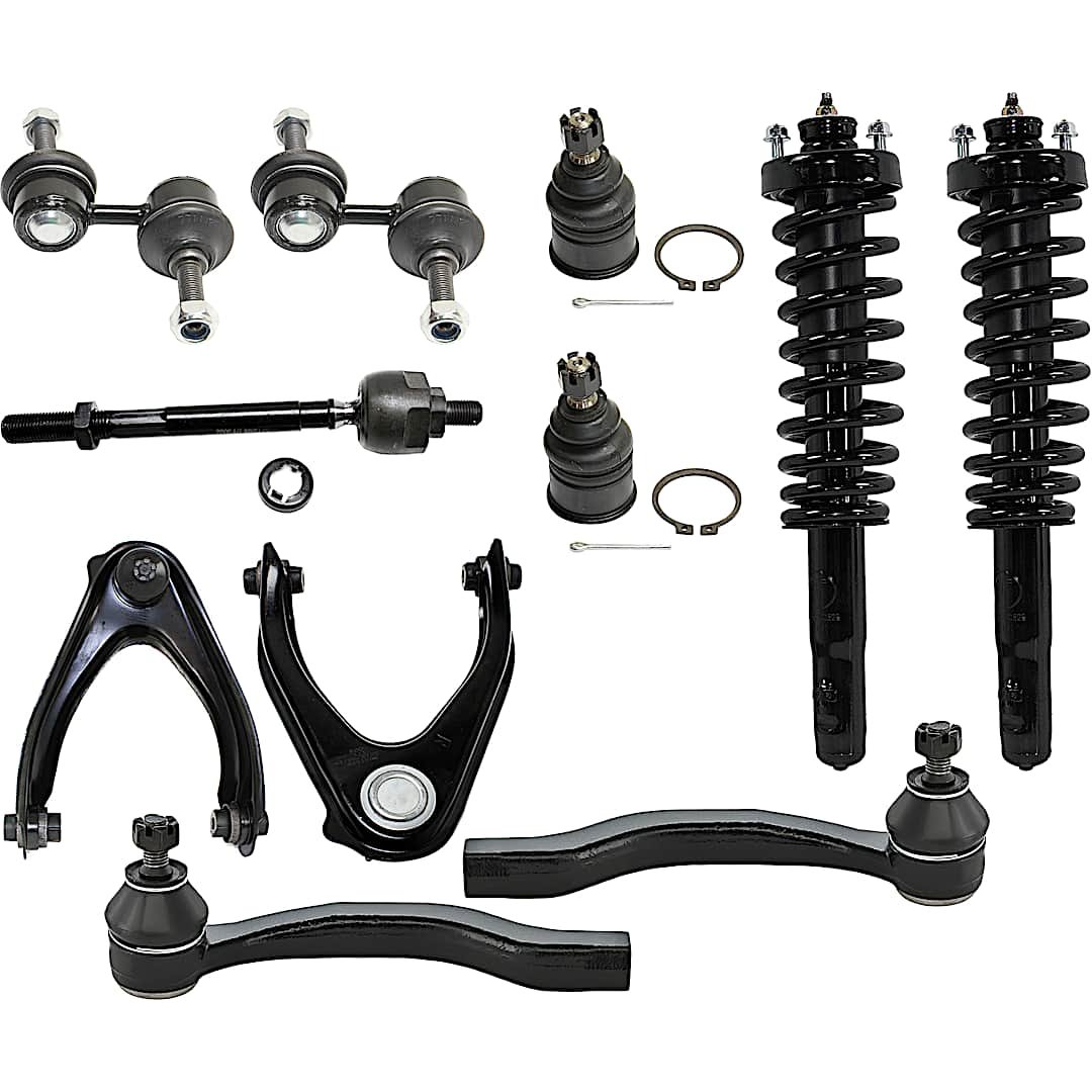 kit-092017-10_1.jpg TrueDrive 12-Piece Kit Front, Driver and Passenger Side, Upper Control Arm Kit, Includes (2) Ball Joint, (2) Control Arm, (2) Loaded Strut, (2) Sway Bar Link, and (4) Tie Rod End - Image 1