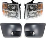 Replacement 4-Piece Kit Driver and Passenger Side Halogen Headlight, With bulb(s), New Body Style, OE Replacement, Includes (2) Bumper End and (2) Headlight