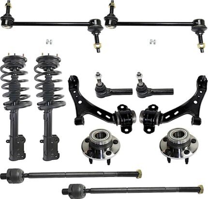 TrueDrive 12-Piece Kit Front, Driver and Passenger Side, Lower Control Arm Kit, Includes (2) Control Arm, (2) Loaded Strut, (2) Sway Bar Link, (4) Tie Rod End, and (2) Wheel Hub