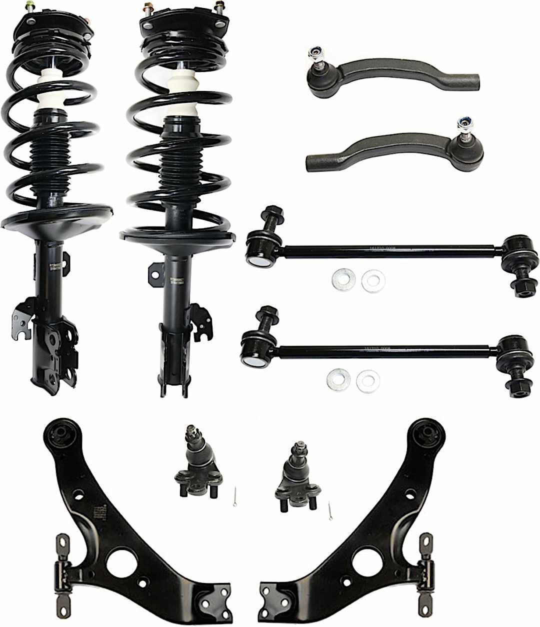 kit-092717-88_1.jpg TrueDrive 10-Piece Kit Front, Driver and Passenger Side, Lower Control Arms, Front Wheel Drive, with Ball Joints, Loaded Struts, Sway Bar Links, and Tie Rod Ends - Image 1