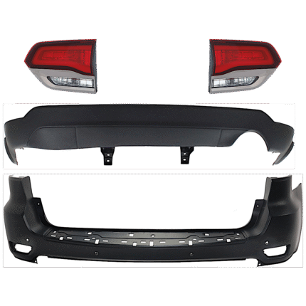 Replacement 4-Piece Kit Rear, Upper and Lower Upper - Primed, Lower - Textured Bumper Cover, Includes (2) Bumper Cover and (2) Tail Light