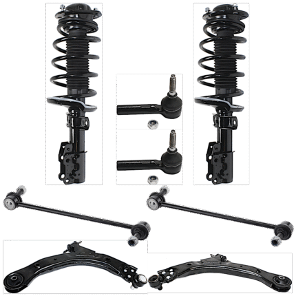 TrueDrive 8-Piece Kit Front, Driver and Passenger Side, Lower Control Arm with Loaded Struts, Sway Bar Links, and Tie Rod Ends