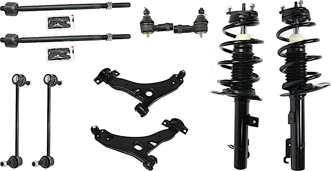 kit-101217-29_1.jpg TrueDrive 10-Piece Kit Front, Driver and Passenger Side Control Arm Kit, Includes (2) Control Arm, (2) Loaded Strut, (2) Sway Bar Link, and (4) Tie Rod End - Image 1