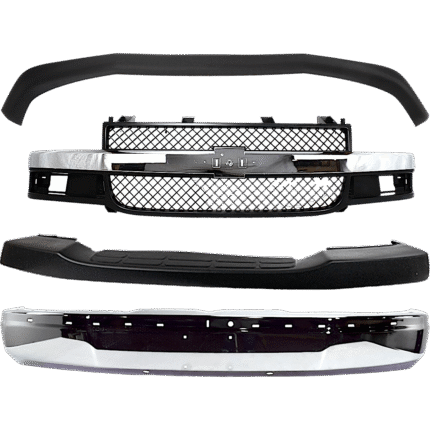 Replacement 4-Piece Kit, Front Bumper, Chrome, Includes (1) Bumper, (1) Bumper Cover, (1) Grille, and (1) Valance