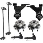 TrueDrive 8-Piece Kit Front, Driver and Passenger Side, Lower Control Arm Kit, Includes (2) Control Arm, (2) Sway Bar Link, (2) Tie Rod End, and (2) Wheel Hub