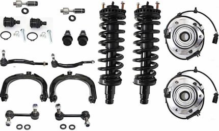 TrueDrive 16-Piece Kit Front, Driver and Passenger Side Fully Loaded Strut Includes Ball Joints, Control Arms, Sway Bar Links, Tie Rod Ends, and Wheel Hubs, Includes 16mm Tie Rod Thread