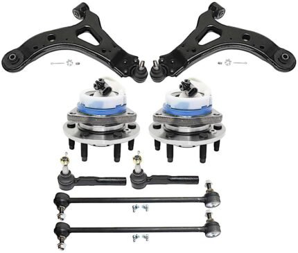 TrueDrive 8-Piece Kit Front, Driver and Passenger Side, Lower Control Arm Kit, Includes (2) Control Arm, (2) Sway Bar Link, (2) Tie Rod End, and (2) Wheel Hub