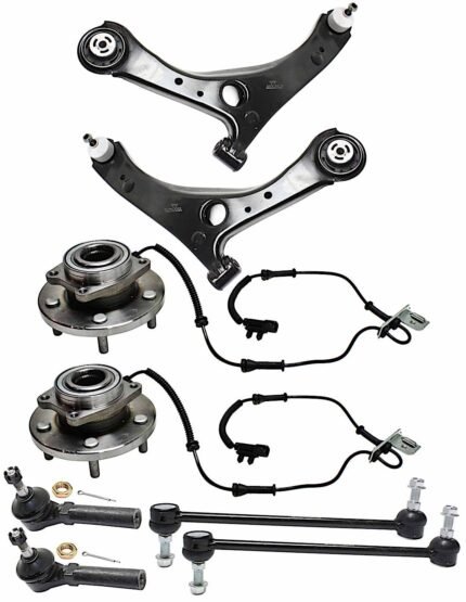 TrueDrive 8-Piece Kit Front, Driver and Passenger Side, Lower Control Arm with Sway Bar Links, Tie Rod Ends, and Wheel Hubs