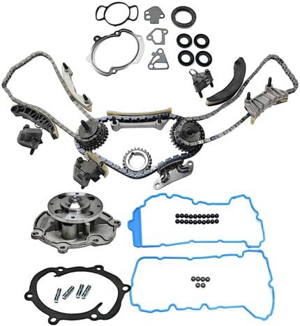 DriveMotive 4-Piece Kit Timing Chain with Timing Cover Gasket, Valve Cover Gasket, and Water Pump, 6 Cylinder