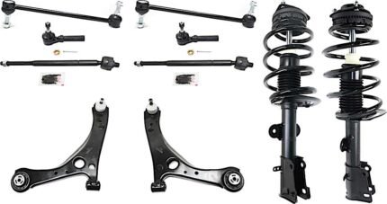 Replacement 10-Piece Kit Front, Driver and Passenger Side, Lower Control Arms with Loaded Struts, Sway Bar Links, and Tie Rod Ends