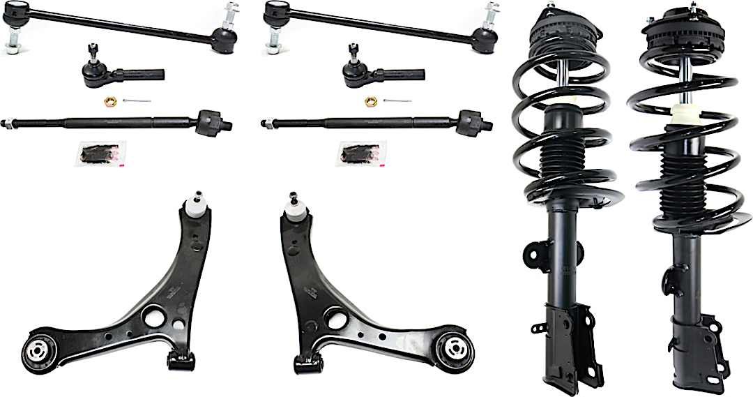 kit-103118-09_1.jpg Replacement 10-Piece Kit Front, Driver and Passenger Side, Lower Control Arms with Loaded Struts, Sway Bar Links, and Tie Rod Ends - Image 1