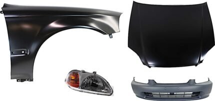 Replacement 4-Piece Kit Factory Style Hood, Steel, Primed, Includes (1) Bumper Cover, (1) Fender, (1) Headlight, and (1) Hood
