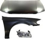 Replacement 3-Piece Kit Factory Style Hood, USA Built Vehicle, Steel, Primed, Includes (1) Fender, (1) Headlight, and (1) Hood