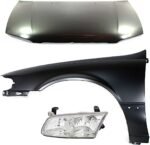 Replacement 3-Piece Kit Factory Style Hood, USA Built Vehicle, Steel, Primed, Includes (1) Fender, (1) Headlight, and (1) Hood