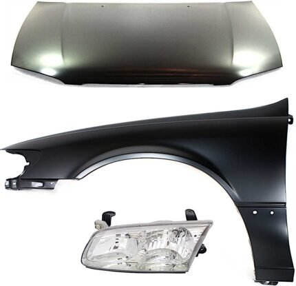 Replacement 3-Piece Kit Factory Style Hood, USA Built Vehicle, Steel, Primed, Includes (1) Fender, (1) Headlight, and (1) Hood