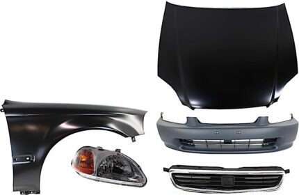Replacement 5-Piece Kit Factory Style Hood, Steel, Primed, Includes (1) Bumper Cover, (1) Fender, (1) Grille, (1) Headlight, and (1) Hood