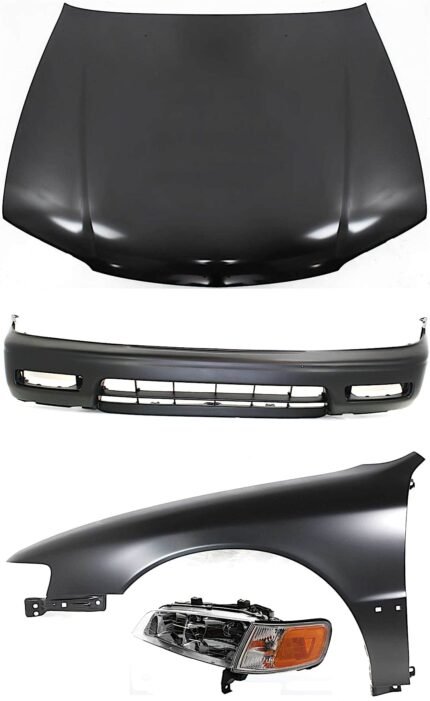 Replacement 4-Piece Kit Factory Style Hood, Steel, Primed, Includes (1) Bumper Cover, (1) Fender, (1) Headlight, and (1) Hood
