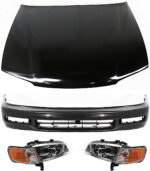 Replacement 4-Piece Kit Factory Style Hood, Steel, Primed, Includes (1) Bumper Cover, (2) Headlight, and (1) Hood