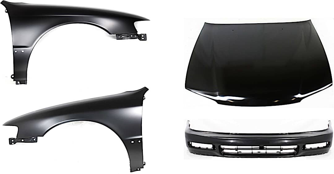 kit-111216-77_1.jpg Replacement 4-Piece Kit Factory Style Hood, Steel, Primed, Includes (1) Bumper Cover, (2) Fender, and (1) Hood - Image 1
