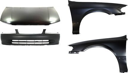 Replacement 4-Piece Kit Factory Style Hood, USA Built Vehicle, Steel, Primed, Includes (1) Bumper Cover, (2) Fender, and (1) Hood