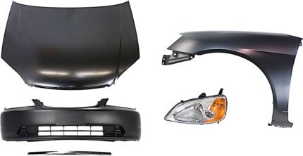 Replacement 5-Piece Kit Factory Style Hood, Sedan, Steel, Primed, Includes (1) Bumper Cover, (1) Fender, (1) Headlight, (1) Hood, and (1) Hood Molding