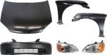 Replacement 6-Piece Kit Factory Style Hood, Sedan, Steel, Primed, Includes (1) Bumper Cover, (2) Fender, (2) Headlight, and (1) Hood