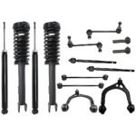 TrueDrive 14-Piece Kit Driver and Passenger Side Suspension with Control Arm, Loaded Strut, Shock Absorber, Sway Bar Link, and Tie Rod End, Rear Wheel Drive, Without Performance Suspension, USA Built Vehicle