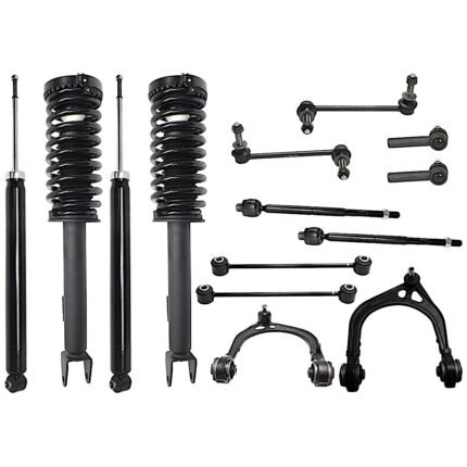 TrueDrive 14-Piece Kit Driver and Passenger Side Suspension with Control Arm, Loaded Strut, Shock Absorber, Sway Bar Link, and Tie Rod End, Rear Wheel Drive, Without Performance Suspension, USA Built Vehicle