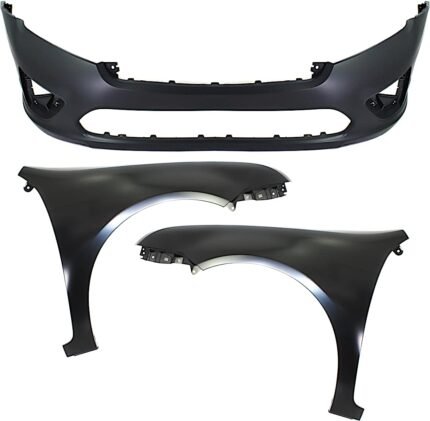 Replacement 3-Piece Kit, Front Primed Bumper Cover, CAPA Certified, Includes (1) Bumper Cover and (2) Fender