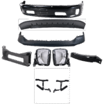 Replacement 8-Piece Kit Front Bumper Painted Black, Includes (2) Bumper Bracket, (1) Bumper Cover, (1) Bumper Trim, (2) Fog Light, and (1) Valance