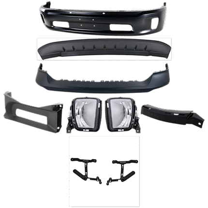 Replacement 8-Piece Kit Front Bumper Painted Black, Includes (2) Bumper Bracket, (1) Bumper Cover, (1) Bumper Trim, (2) Fog Light, and (1) Valance