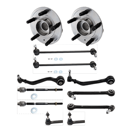 TrueDrive 12-Piece Kit Front, Driver and Passenger Side, Lower, Frontward and Rearward Control Arms, Includes (4) Control Arm, (2) Sway Bar Link, (4) Tie Rod End, and (2) Wheel Hub