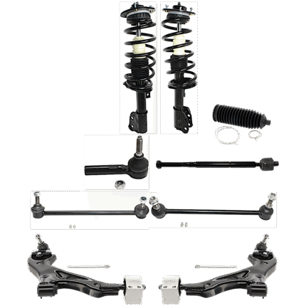 TrueDrive 12-Piece Kit Front, Driver and Passenger Side Fully Loaded Strut, Includes (2) Control Arm, (2) Steering Rack Boot, (2) Sway Bar Link, and (4) Tie Rod End