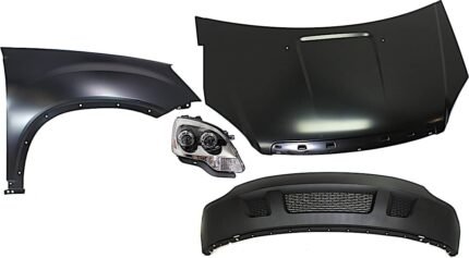 Replacement 4-Piece Kit, Factory Style Hood, Steel, Primed, Includes (1) Bumper Cover, (1) Fender, (1) Headlight, and (1) Hood