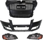 Replacement 4-Piece Kit, Driver and Passenger Side Halogen Headlight, With bulb(s), OE Replacement, Includes (1) Bumper Cover, (1) Grille Assembly and (2) Headlight