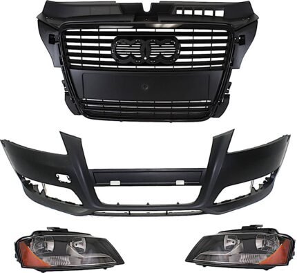 Replacement 4-Piece Kit, Driver and Passenger Side Halogen Headlight, With bulb(s), OE Replacement, Includes (1) Bumper Cover, (1) Grille Assembly and (2) Headlight