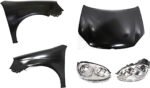 Replacement 5-Piece Kit Driver and Passenger Side Halogen Headlight, With bulb(s), OE Replacement, Includes (1) Hood, (2) Fender and (2) Headlight