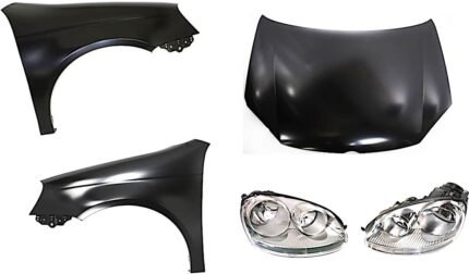 Replacement 5-Piece Kit Driver and Passenger Side Halogen Headlight, With bulb(s), OE Replacement, Includes (1) Hood, (2) Fender and (2) Headlight