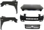 Replacement 5-Piece Kit Factory Style Hood, Steel, Primed, Includes (1) Bumper Cover, (2) Fender, (1) Grille, and (1) Hood
