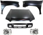 Replacement 6-Piece Kit Factory Style Hood, Steel, Primed, Includes (1) Bumper Cover, (2) Fender, (2) Headlight, and (1) Hood