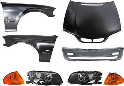 Replacement 8-Piece Kit Factory Style Hood, Steel, Primed, Includes (1) Bumper Cover, (2) Corner Light, (2) Fender, (2) Headlight, and (1) Hood
