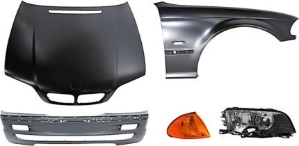 Replacement 5-Piece Kit Factory Style Hood, Steel, Primed, Includes (1) Bumper Cover, (1) Corner Light, (1) Fender, (1) Headlight, and (1) Hood