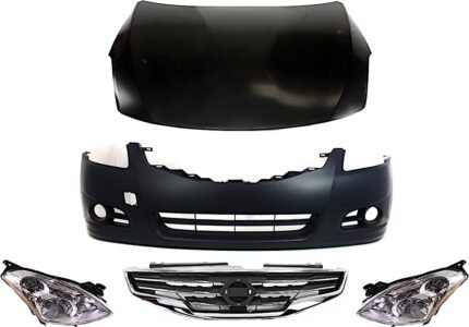 Replacement 5-Piece Kit Factory Style Hood, 4-Door, Sedan, Steel, Primed, Includes (1) Bumper Cover, (1) Grille, (2) Headlight, and (1) Hood