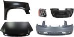 Replacement 5-Piece Kit, Front, Passenger Side Fender, Sport Utility, Includes (1) Bumper Cover, (1) Fender, (1) Grille, (1) Headlight, and (1) Hood