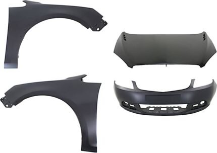 Replacement 4-Piece Kit, Front Primed Bumper Cover, Includes (1) Bumper Cover, (2) Fender, and (1) Hood