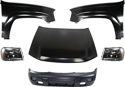 Replacement 6-Piece Kit Factory Style Hood, Steel, Primed, Includes (1) Bumper Cover, (2) Fender, (2) Headlight, and (1) Hood