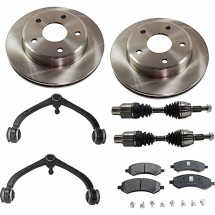 JC Whitney 8-Piece Kit Front Axle Assembly with Brake Discs, Brake Pad Set, and Control Arms, Four Wheel Drive