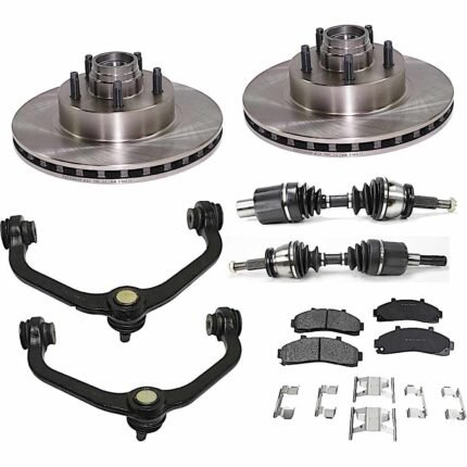JC Whitney 8-Piece Kit Front Axle Assembly with Brake Discs, Brake Pad Set, and Control Arms, Rear Wheel Drive, With Front Coil Spring